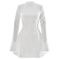 Close-up of a white long-sleeve mini dress with a structured fit and waist pocket details - S / White