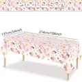 Nappe de fête fée rose avec motifs fleurs et champignons, dimensions 137x274 cm - Nappe Fée des Fleurs Style A
