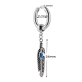Silver hoop earring featuring vintage feather pendant with a blue turquoise gemstone - Feather with Blue Stone