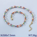 Multicolor enamel and gold stainless steel Cuban link necklace with lobster clasp - Wide Multi-color Enamel Cuban Chain (KN291688-Z)