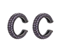 Black C-shaped clip-on earrings with pave-set purple and black gemstones for women - Black Gold Plated - Purple Zirconia