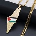 Collar de acero dorado con colgante del mapa de Palestina y bandera en cadena box - 02 Color Dorado (Cadena de Perlas)