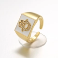 Anello regolabile mano di Fatima dorato con smalto bianco e strass brillanti - Aperto Regolabile / Bianco
