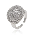 Elegante verstelbare zilveren ring met halve bol en micro-pave zirkonia-kristallen - Halfronde Pave Stijl (J1451)