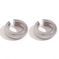 Silver-toned teardrop earrings with snake scale texture in stainless steel - One Size / Fish Scale Large C-shaped Ear Clip / Steel