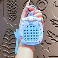 Blue Cinnamoroll silicone case keychain with metal ring and musical note charms - Sanrio Balloon Drawing Board - Cinnamoroll