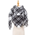 Plaid checkered triangle scarf with tassels in black and white knit for women - Black & White Check