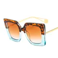 Oversized square sunglasses featuring leopard print frames and orange gradient lenses - Leopard and Blue Frame Orange Lenses