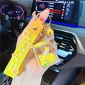 Cute yellow unicorn milk tea cup keychain with liquid glitter and silicone strap - Yellow-Milk Box Unicorn
