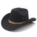 Classic black felt western cowboy hat with brown leather band and metal ventilation eyelets - M (56-58cm) / Black