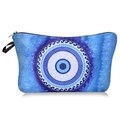 Detail of waterproof evil eye makeup bag showing blue mandala pattern and black zipper - Dark Blue Greek Key Eye Style (208)