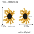 Detail of 18k gold plated flower earrings with black zircon stone and dimensions info - TXF244-Black Zircon Earrings