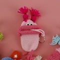 Pink hand-knitted monster key pouch with big lips and silver ring attachment - Pink