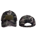 Distressed camouflage baseball cap featuring a flag patch with front and back views - Kids Size / Camouflage
