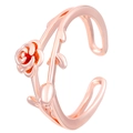 Macro detail of rose gold open ring featuring a blooming flower and leaf design - Rose Gold Double Ring Rose Style (N-1069)