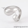 Polished silver-tone drop-shaped open ring in minimalist geometric style, size 6/7/8 - US 7 / Waterdrop Open Ring (A588) / Silver