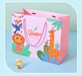 Pink cartoon animal paper gift bag with Happy Times text and pink rope handles - Small / 18x16x10cm / Pink