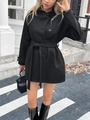 Chaqueta de punto negra de largo medio para mujer con cinturón y cierre de botonadura - S / Negro
