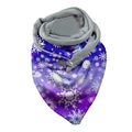 Detail view of winter scarf with snowflake print, purple gradient and metal button closure - Purple Blue Gradient Snowflake