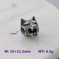 Silver stainless steel wolf head charm bead for DIY bracelets, 15x11.5mm animal charm - Style 3 - Wolf Head (KLJ9097-KJX)