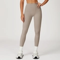 Yoga-Leggings mit hoher Taille in Graubraun und schlankmachenden Dreiecksnähten - S / Kamelgrau