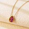 Close-up of a teardrop-shaped purple gem pendant on a delicate gold chain necklace - Pink Purple Teardrop Style (BD024-red)