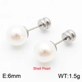 6mm white shell pearl stud earrings with stainless steel posts and silver-tone finish - 10mm / Style E Steel Color (KE110729-Z)