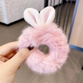 Elastico per capelli rosa peluche con orecchie di coniglio in ecopelliccia per donne - Orecchie di Coniglio in Peluche Rosa