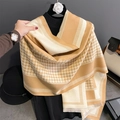 Sciarpa double face in maglia pied de poule con nappe in cammello e beige - Cammello Pied de Poule (S830 Tè al Latte)