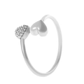 Anello aperto cuore argento minimalista con un cuore lucido e un cuore pavé - Bianco K (Cuori Opposti)