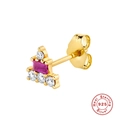 Elegant 925 sterling silver gold-plated stud earring with pink rectangular gemstone - Single Gold-2 Layer Pink Zirconia Stud