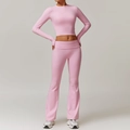 Ensemble de yoga rose pour femme avec haut manches longues et pantalon évasé - Chemise À Manches Longues 8886 + Pantalon Évasé 8791 Rose Cerisier / S