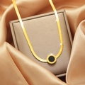 Gold stainless steel necklace featuring a black round pendant with Roman numerals - 13# Xl1900-4 Roman-style All-titanium Steel Flat Snake Bone Necklace