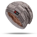 Détail de la doublure en polaire épaisse et de la maille texturée grise et marron - 58-63cm / Bonnet Uniquement / Kaki