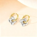 Titanium steel hoop earrings featuring a silver four-leaf flower charm in gold finish - Four-leaf Clover / Two-tone Type A