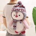 Cute pink penguin plush backpack for kids with a cozy knitted hat and scarf detail - 40cm Backpack / Pink