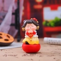 Chinese Tang dynasty girl tumbler figurine in red outfit holding a lucky Fu sign - 1088-45 Holding 'Fu' Character (Small)