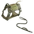 Tactical dog harness and bungee leash set in olive green durable nylon fabric - L / Harness And Leash Set / Army Green