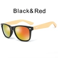 Retro sunglasses with black frame, bamboo temples and red mirrored lenses - Glossy Black / Red Film