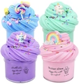 Four-color butter slime kit with unicorn and lollipop charms in ice cream shapes - 4PCS Set 7 (Blue Green Purple Pink)