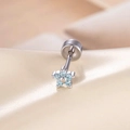 Exquisite silver cartilage stud featuring a light blue zircon flower and a flat back labret - Light Blue (Single)