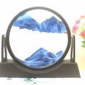 Blue moving sand art decor with black frame and golden glitter for office desk - 12 Inch Stand Blue