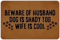 Brown coconut fiber doormat with 'Beware of Husband' text and black paw prints - Sarcastic Text / 40*60cm