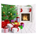 Detail view of a cozy Christmas tapestry featuring a decorated tree and fireplace - Style 5