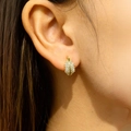 Elegant gold tulip pearl earrings with cubic zirconia leaves worn on earlobe - ER1474-Gold Inlaid Zircon Leaf