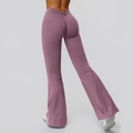Dusty rose high waisted flared yoga pants with V-shaped ruching for butt lifting - S / Medium Grey Purple