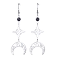 Orecchini a pendente in argento con nodi celtici, lune e pietre preziose nere lucide - Argento
