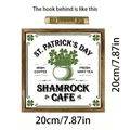 St. Patrick's Day wooden Shamrock Cafe frame decor with wall hook, size 20x20cm - Wooden Frame Hanging Decor Shamrock Cafe Vase