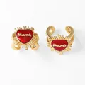 Adjustable gold plated 'Mama' heart earring studs with red enamel and radiant sunburst design - Style B-Red Heart Mama / Gold/Red