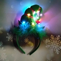 Serre-tête de Noël avec chapeau d'elfe vert lumineux, LED colorées et plumes - Chapeau d'Elfe Vert LED